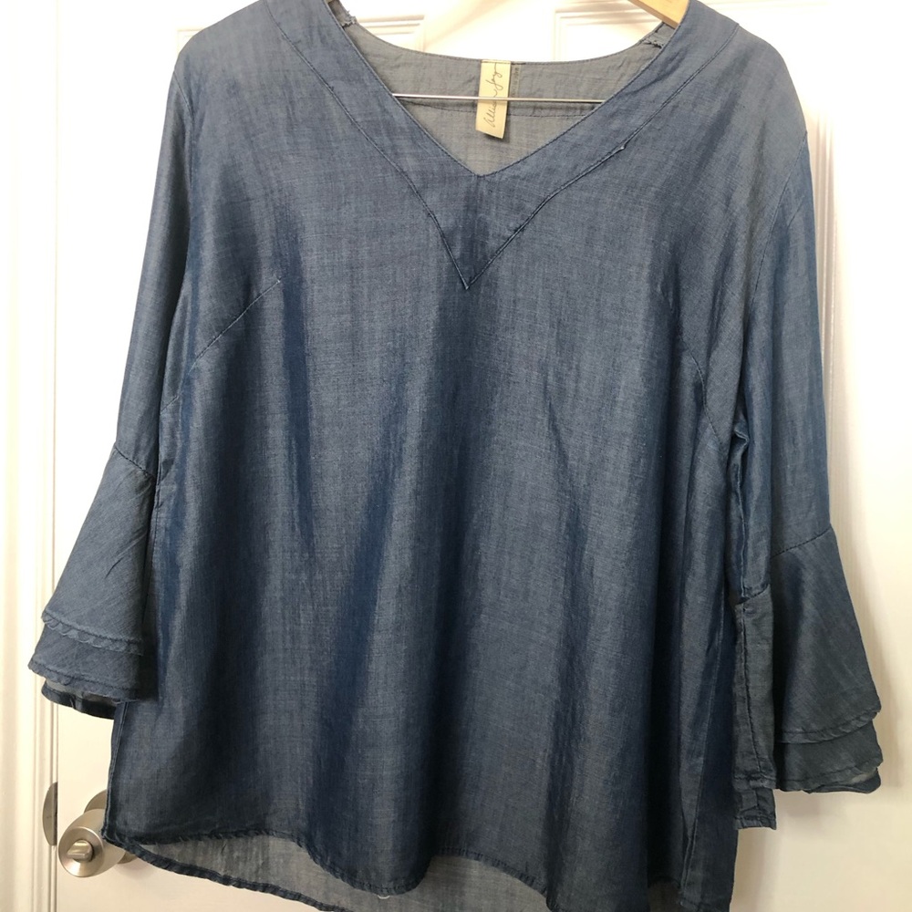 Allison Joy Denim Blue V-Neck Blouse
